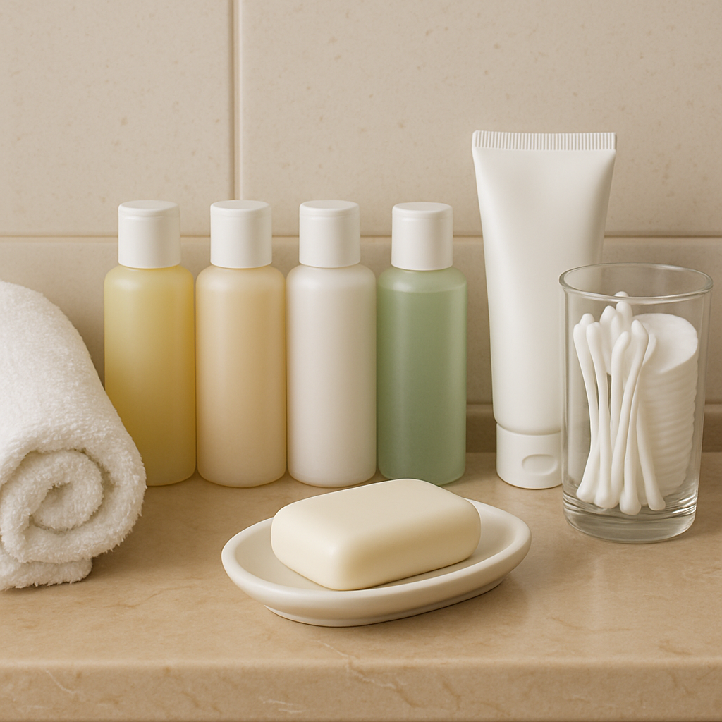 some bottles of liquid for amenity