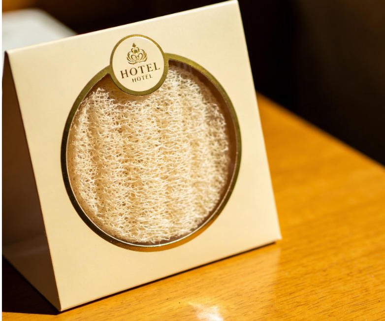 a loofah into paper box