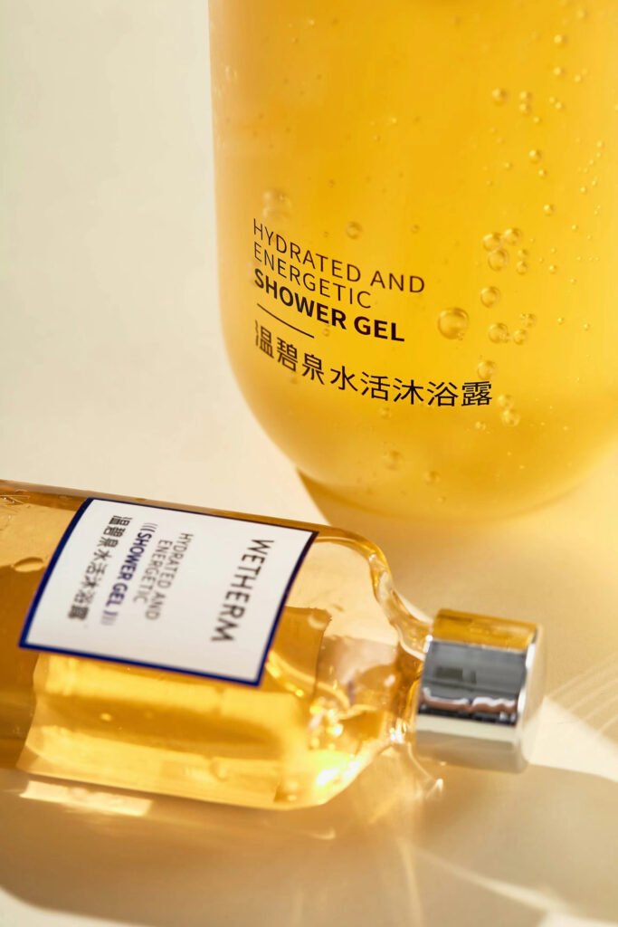 bottle of  shower gel with beautiful color